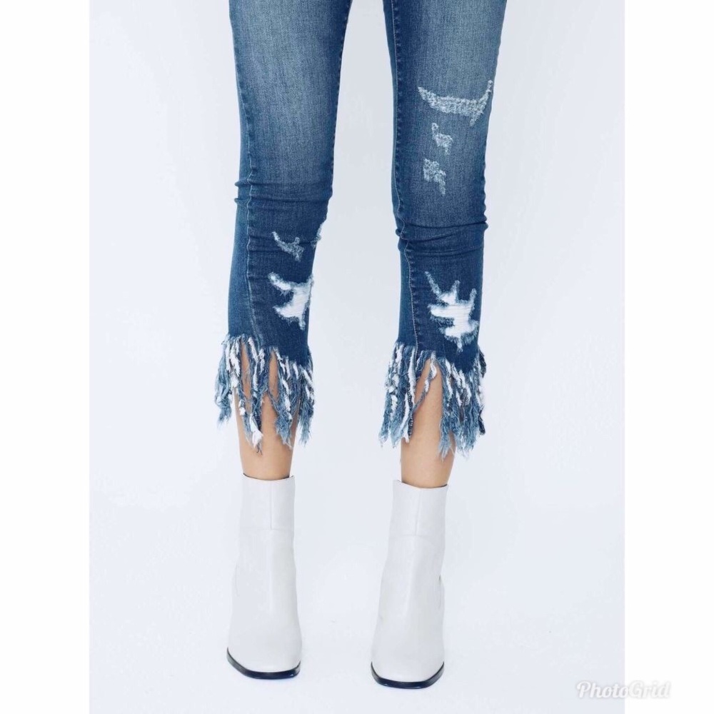$ FIRM 🌷High Rise Distressed Jeans Frayed Hem - Picture 2 of 5